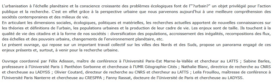 Pour la recherche urbaine, Félix Adisson 