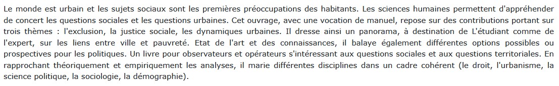 Questions sociales et questions urbaines, Julien Damon 