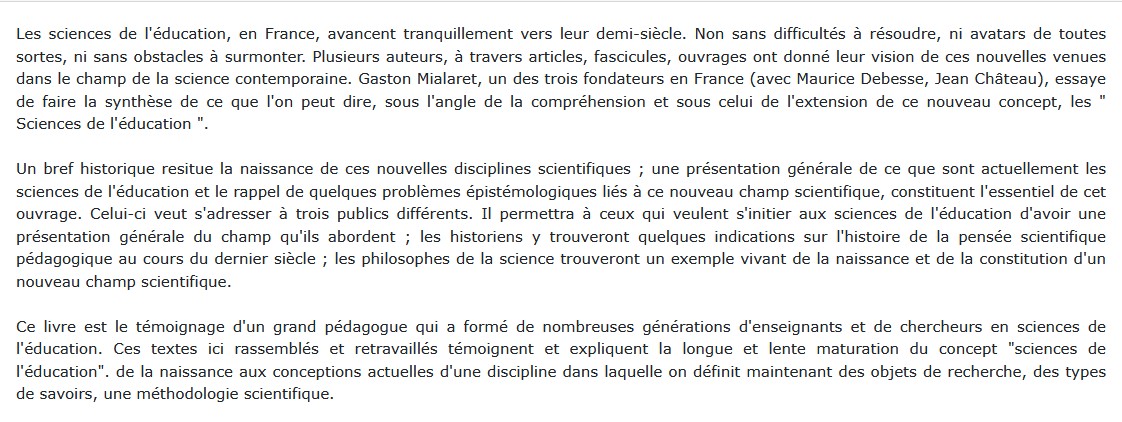 Sciences de l'éducation Gaston Mialaret