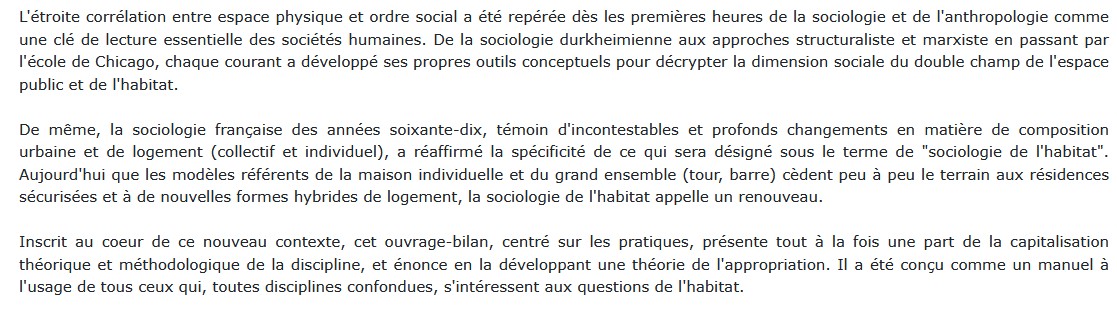 Sociologie de l'habitat contemporain, Guy Tapie 