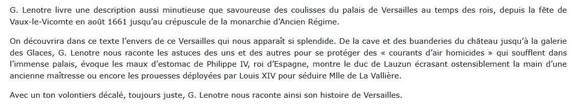 Versailles au temps des rois, G. Lenotre
