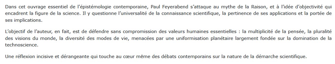 Adieu la Raison, Paul Feyerabend 