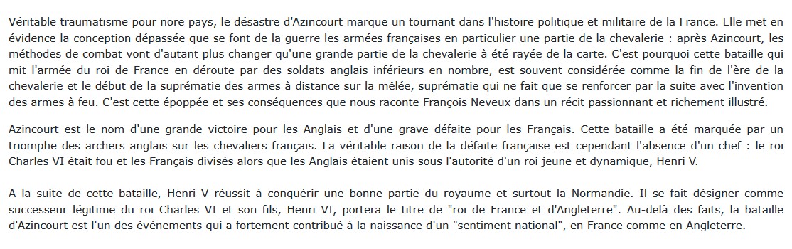Azincourt - La dernière bataille de la chevalerie française, François Neveux 