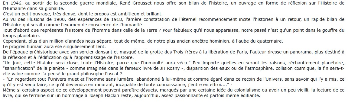 Bilan de l'histoire, René Grousset
