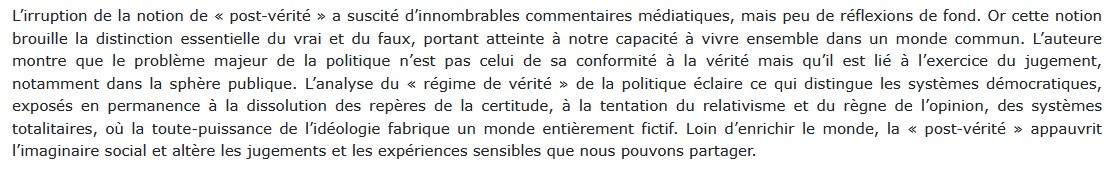  Ce que la post-vérité fait à notre monde commun, Myriam Revault d'Allonnes 