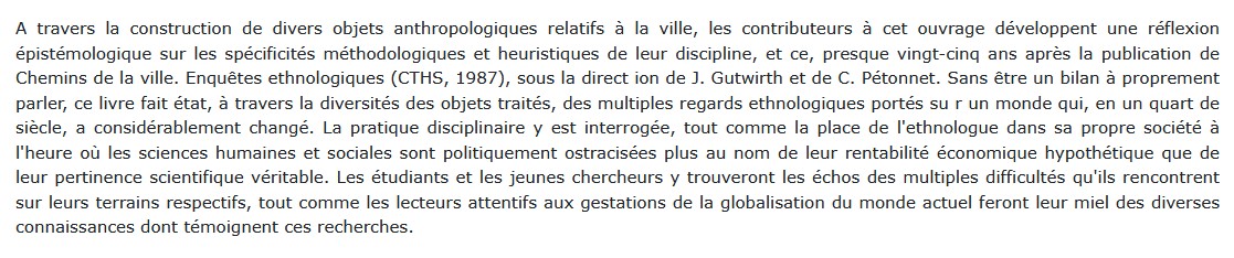 Contributions et réflexions épistémologiques en anthropologie urbaine
