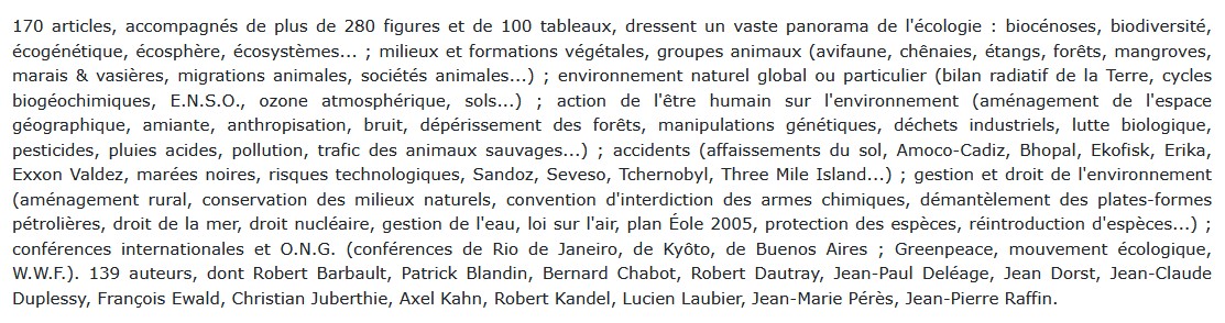 Dictionnaire de l'écologie, Encyclopédie Universalis
