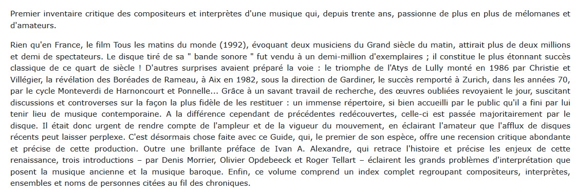 Guide de la musique ancienne et baroque, Ivan A. Alexandre
