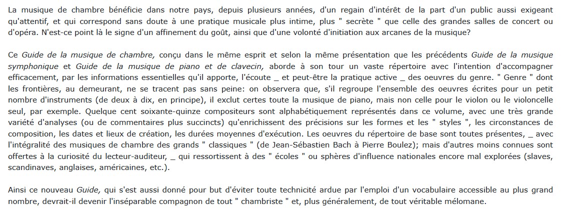 Guide de la musique de chambre, François-René Tranchefort 