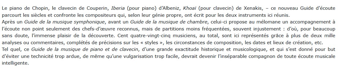 Guide de la musique de piano et de clavecin, F.-R. Tranchefort