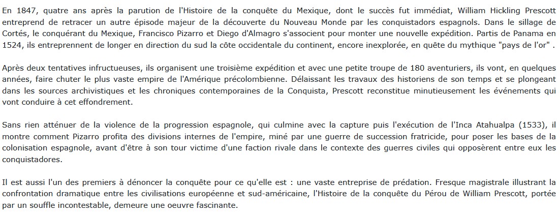 Histoire de la conquête du Pérou, William Prescott