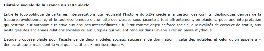 Histoire sociale de la France au XIXe siècle, Christophe Charle