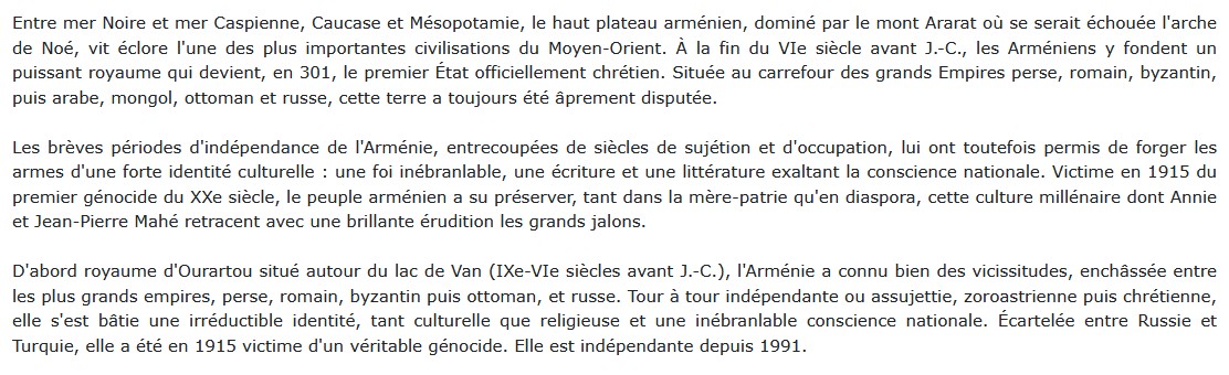 L'Arménie à l'épreuve des siècles, Jean-Pierre et Annie Mahé 
