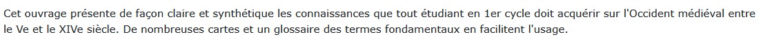 L'Occident médiéval Ve-XIIIe siècle, Robert Fossier