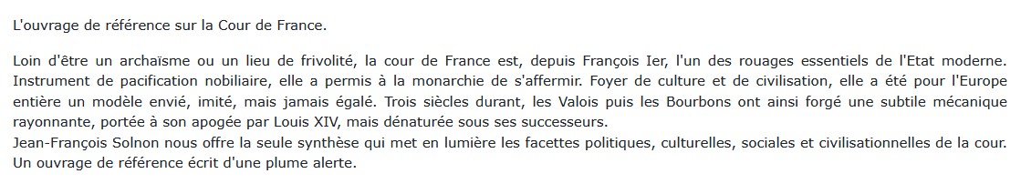 La Cour de France, Jean-François Solnon 