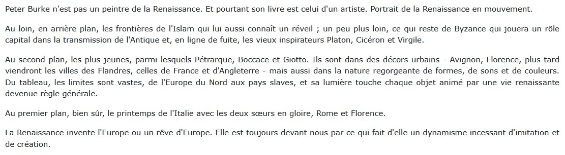 La Renaissance européenne, Peter Burke