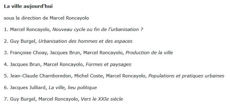 La Ville aujourd'hui Marcel Roncayolo