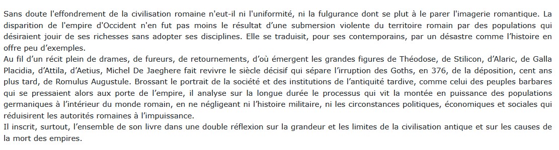  La fin de l'empire romain d'Occident, Michel de Jaeghere 