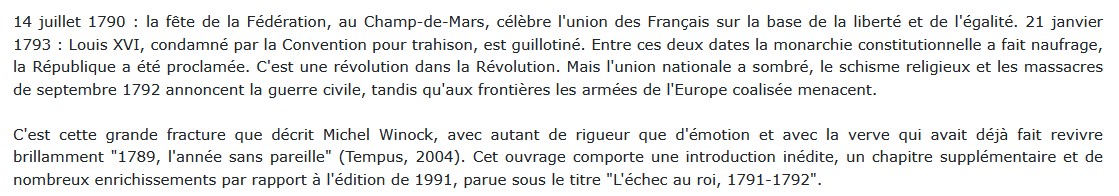 La grande fracture : 1790-1793, Michel Winock 
