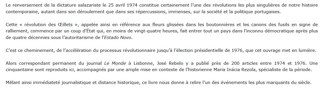 La révolution des oeillets, José Rebelo et Maria Inácia Rezola