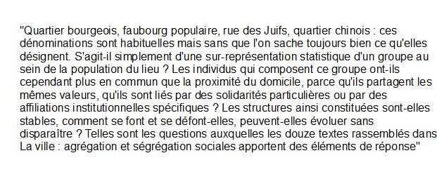 La ville - Agrégation et ségrégation sociales, Nicole Haumont 
