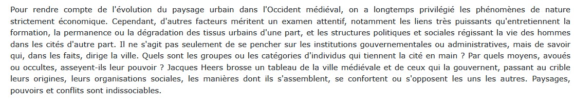 La ville au Moyen âge en Occident Jacques Heers