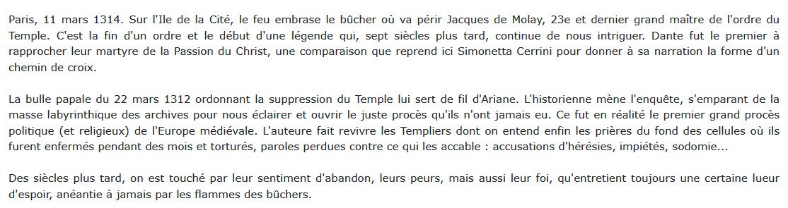 Le Dernier Jugement des Templiers, Simonetta Cerrini 