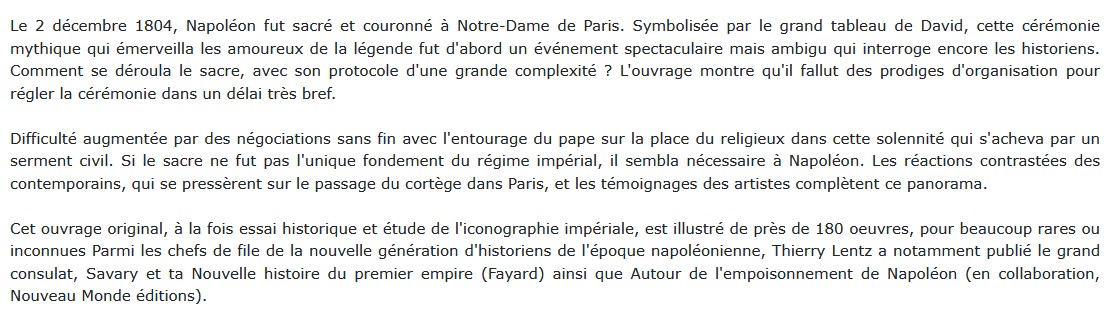 Le Sacre de Napoléon, Thierry Lentz