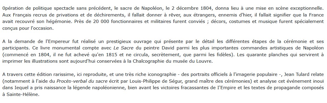 Le Sacre de l'empereur Napoléon , Jean Tulard