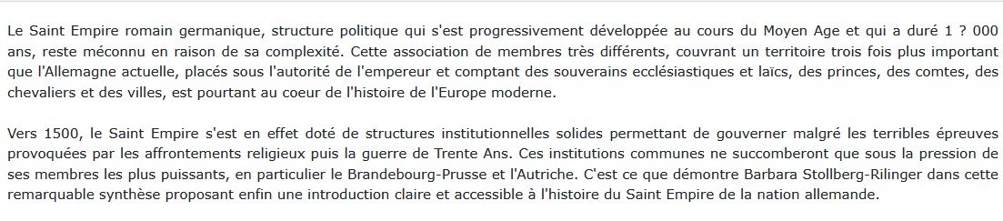 Le Saint Empire romain germanique, Barbara Stollberg-Rilinger 