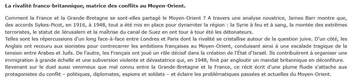 Le conflit franco-britannique qui façonna le Moyen-Orient, James Barr