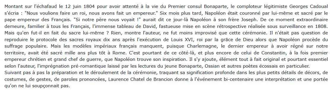 Le sacre de Napoléon Laurence Chatel de Brancion