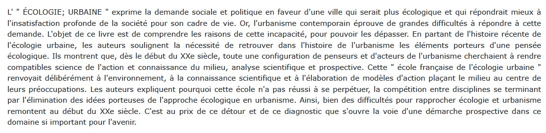 L'écologie urbaine et l'urbanisme , Olivier Soubeyran