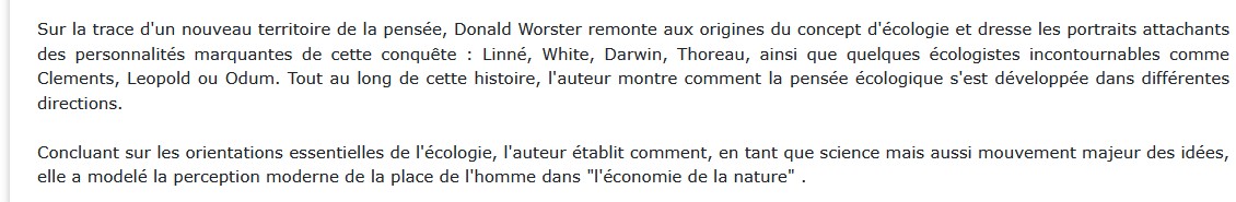 Les Pionniers de l'écologie, Donald Worster 