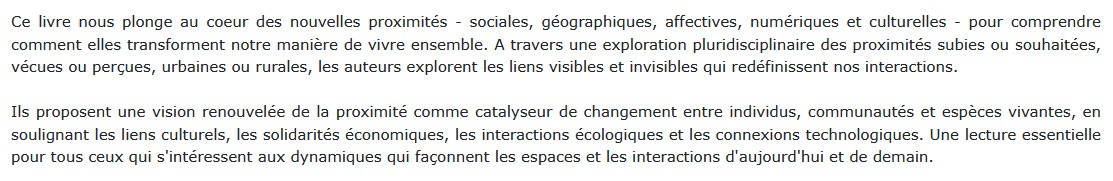 Les nouvelles proximités