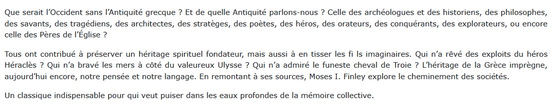 L'héritage de la Grèce, Moses I. Finley
