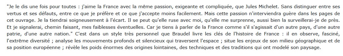 L'identité de la France, Fernand BRAUDEL