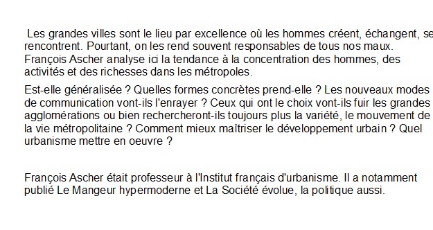 Métapolis - Ou l'avenir des villes, François Ascher 