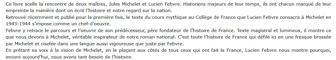 Michelet, créateur de l'histoire de France, Lucien Febvre 