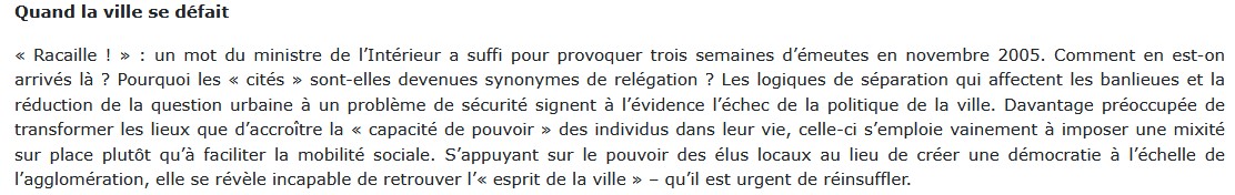 Quand la ville se défait, Jacques Donzelot