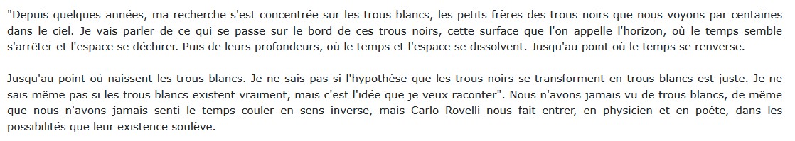 Trous blancs, Carlo Rovelli