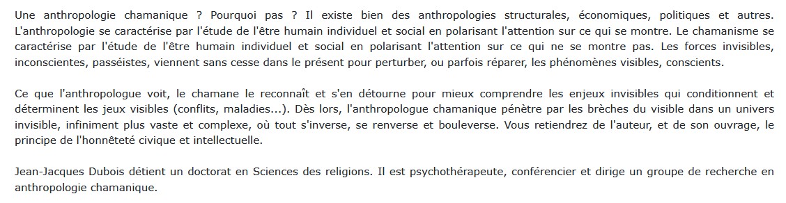 Anthropologie chamanique, Jean-Jacques Dubois