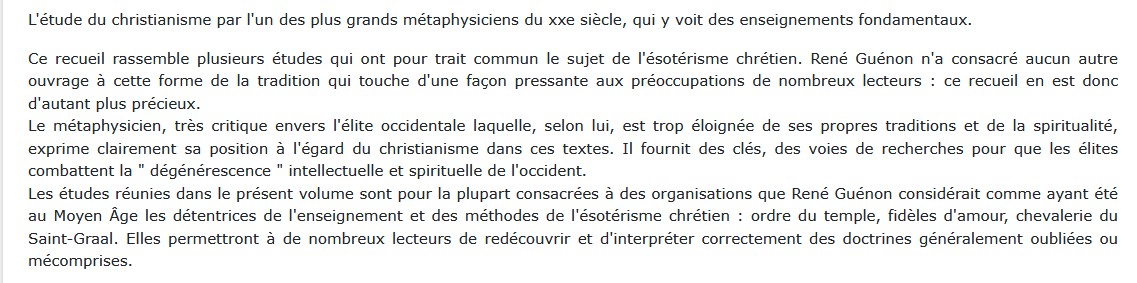Aperçus sur l'ésotérisme chrétien, René Guénon