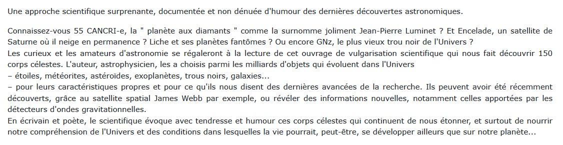 Corps célestes insolites Jean-Pierre Luminet