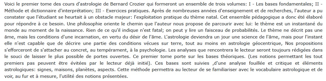 Cours d'astrologie - Tome 1 Bernard Crozier