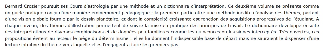 Cours d'astrologie - Tome 2 Bernard Crozier