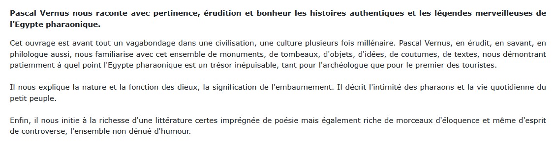Dictionnaire amoureux de l'Egypte pharaonique, Pascal Vernus