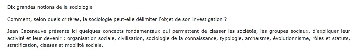 Dix grandes notions de la sociologie, Jean Cazeneuve