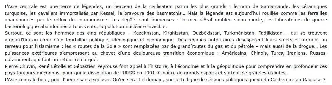 Histoire de l'Asie centrale contemporaine, Pierre Chuvin