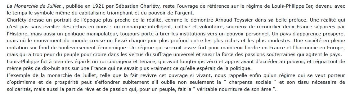 Histoire de la Monarchie de Juillet Sébastien Charléty